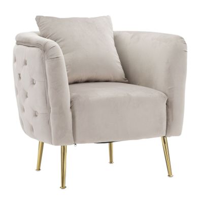 Estila Art deco štvorcové oblé čalúnené kreslo Zeran s prešívaním v sivej farbe so zlatými kovovými úzkymi nožičkami 76 cm
