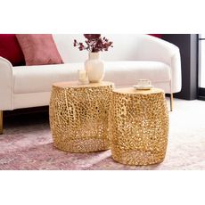 Estila Dizajnový set dvoch konferenčných stolíkov Hoja z kovu zlatej farby 40cm