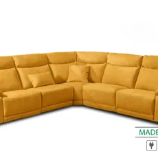 Kožená sedacia súprava CONTINENTAL rohová s funkciou relax, elektrické, žltá (giallo 320)