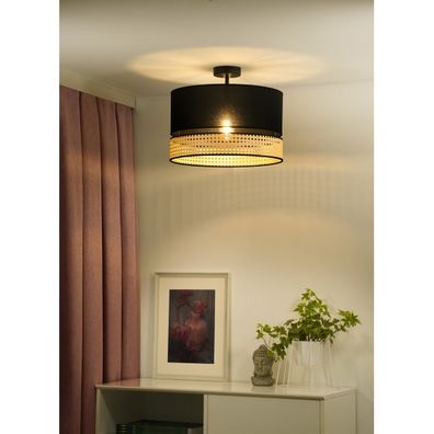 Duolla - Prisadený luster DOUBLE RATTAN 1xE27/15W/230V pr. 40 cm čierna/béžová