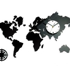 ModernClock 3D nalepovacie hodiny Continents čierno-biele