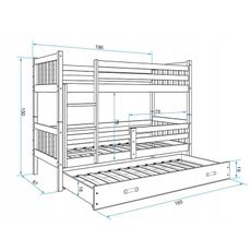 Detská posteľ CARINO s výsuvnou posteľou 80x190 cm - biela Biela