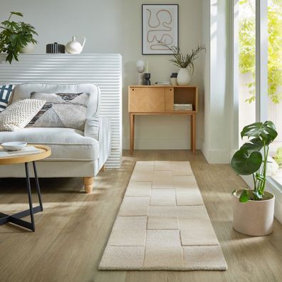 Béžový ručne tkaný vlnený behúň 60x230 cm Checkerboard – Flair Rugs