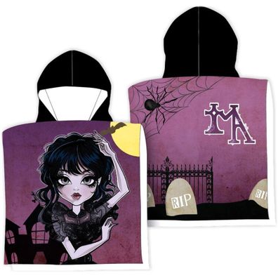 Detská osuška s kapucňou - plážové pončo Wednesday Addams - motív Ghotic Girl - 55 x 110 cm
