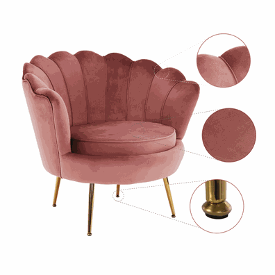 Kreslo v štýle Art-deco, ružová Velvet látka/gold chróm-zlatý, NOBLIN