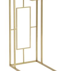 Estila Art deco obdĺžnikový zlatý kovový geometrický príručný stolík Magnus s vrchnou sklenenou priehľadnou doskou 60 cm