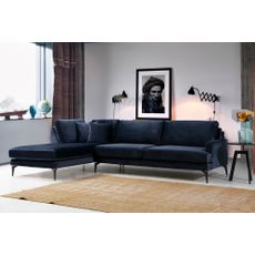 Elegantná rohová pohovka Velour 283 x 180 cm, ľavá, námornícka modrá