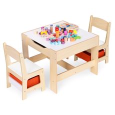 EcoToys Detská zostava nábytku, stôl + 2 stoličky, tabuľa ECOTOYS