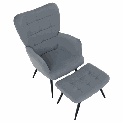 Kreslo s podnožou, sivá Velvet látka/čierna, HABEN