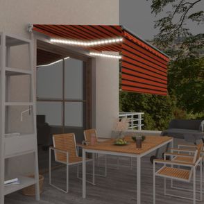 Ručne zaťahovacia markíza s roletou a LED 500x300 cm Dekorhome Hnědá / oranžová