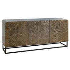 Estila Štýlový art deco trojdverový príborník Snake z masívneho dreva v tmavo zelenej farbe s vyrezávaným efektom hadích šupín 160 cm