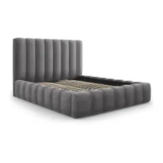 Sivá čalúnená dvojlôžková posteľ s úložným priestorom s roštom 200x200 cm Kelp – Micadoni Home