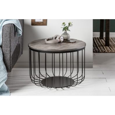 Estila Luxusný industriálny okrúhly konferenčný stolík Storage industrial 56 cm šedý z masívu