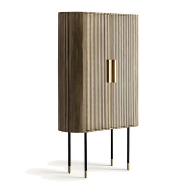 Estila Luxusná art deco barová skrinka Chamoix v zlatej farbe s kovovým drážkovaným reliéfom 180 cm