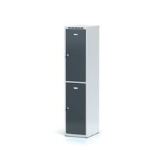 Šatníková skrinka s úložnými boxami, 2 boxy, 1800 x 400 x 500 mm, cylindrický zámok, tmavosivé dvere