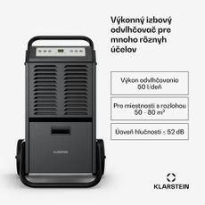 Klarstein DuraDry 50L odvlhčovač vzduchu, 50 l/deň, 50-80 m², nehrdzavejúca oceľ, mobilný, 450 m³/h
