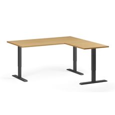 Výškovo nastaviteľný stôl, 160x160 cm, 3 motory, L/P, čierna podnož, buk