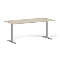 Výškovo nastaviteľný stôl, 180x80 cm, 1 motor, sivá podnož, dub prírodný