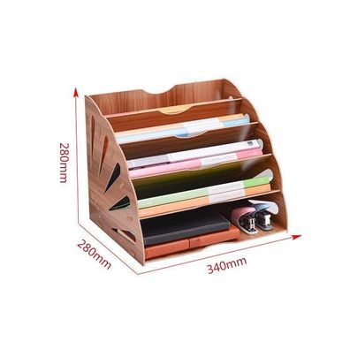 DIY kancelársky zásobník na dokumenty, organizér na dokumenty A4 5 priehradiek tmavé drevo 2402