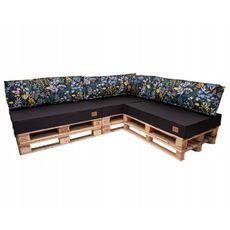 Golden Garden Paletové sedenie GG10 - Podsedáky a Vankúše 3ks × 120/80/15 + 3ks x 120cm/40cm/15cm + 1ks 60/40/15 - čierna / kvet