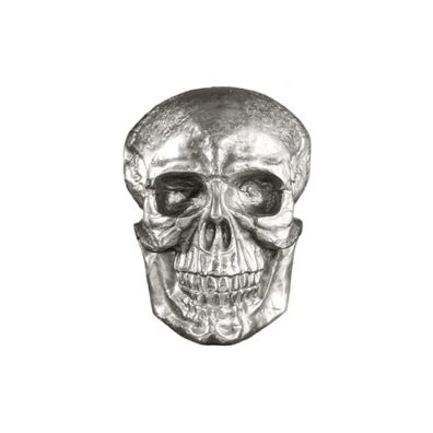 Estila Glamour závesná nástenná dekorácia Skull z kovu v striebornom prevedení v tvare lebky 40 cm