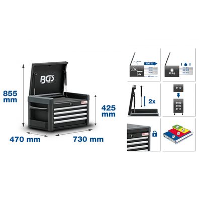 BGS 4112, Nadstavec pre dielenský vozík PROFI | 4 zásuvky | prázdny