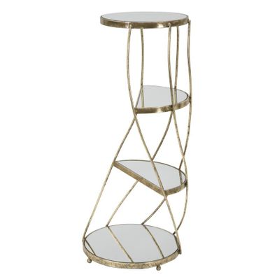 Estila Art deco príručný stolík Celestia s okrúhlou vrchnou doskou zo zrkadlového skla a tromi policami so zlatou konštrukciou 86 cm