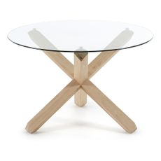 Dubový jedálenský stôl se skleněnou doskou Kave Home Nori, ø 120 cm