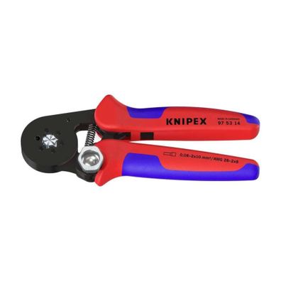 Samonastavovacie kliešte 180 mm KNIPEX 97 53 14 - na lisovanie káblových koncoviek. Pochrómované, plastové objímky