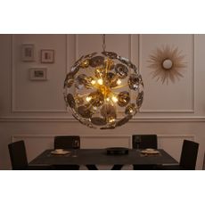 Estila Dizajnový art-deco luster Nebulosa v tvare gule so zlatou kovovou konštrukciou a 48 sklenenými panelmi 65 cm