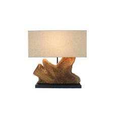 Estila Dizajnová masívna stolná lampa Hypnotic s podstavou z naturálneho hnedého teakového dreva a kovu s béžovým tienidlom 50 cm