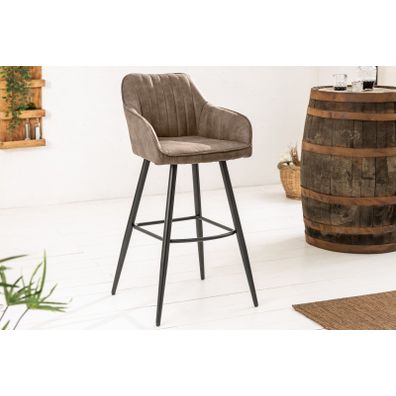 Estila Moderná barová stolička Vittel z mikrovlákna sivohnedej farby s čiernymi kovovými nohami 102cm