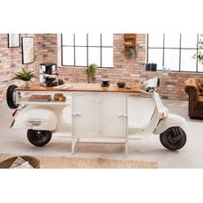 Estila Dizajnový barový pult Scooter s úložným priestorom z kovu bielej farby a s masívnou mangovou doskou 250cm