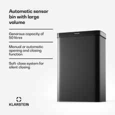 Klarstein Touchless, senzorový odpadkový kôš, 50 l, z nehrdzavejúcej ocele, Soft-Close zatváranie, napájaný batériou, LED displej, časovač