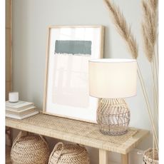 Stolová lampa v bielo-prírodnej farbe (výška 38 cm) Rike – Trio