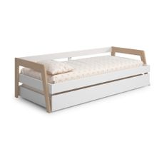Biela/prírodná detská posteľ z borovicového dreva s výsuvným lôžkom 90x200 cm Carrie – Marckeric