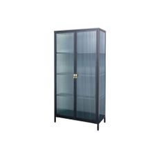 Estila Industriálna moderná čierna vitrína Industria Durante s dvomi dvierkami s rebrovaným sklom 160 cm