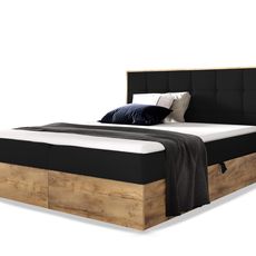 Wilsondo Čalúnená boxspring manželská posteľ WOOD 1 s úložným priestorom - čierna Kronos Rozmer: 160x200