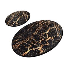 Súprava 2 čiernych oválnych kúpeľňových predložiek Foutastic Gold Marble