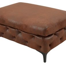 Estila Chesterfield obdĺžniková hnedá kožená čalúnená prešívaná taburetka Modern Barock s čiernymi kovovými matnými nožičkami 90 cm