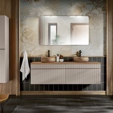 Comad Koupelnová sestava Iconic s deskou, umyvadly, zrcadlem a skříňkami 160 cm kašmírová/dub coast evoke