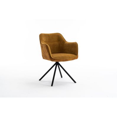 Estila Moderne otočné kreslo Kristal Mustard s horčicovo žltým zamatovým poťahom a čiernymi kovovými nožičkami 80cm