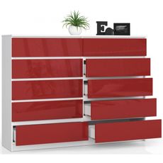Komoda K160 10SZ biela/červená lesk