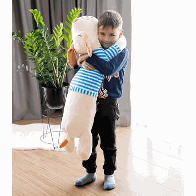 Plyšový psík, béžová/modrý pásik, 90cm, REXO typ 2