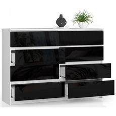 Komoda K140 8SZ biela/čierna lesk