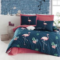 L'essentiel Bavlněné povlečení Filamin s prostěradlem 200x220 cm modro-růžové