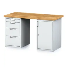 Dielenský stôl MECHANIC I so zásuvkovým boxom a skrinkou na náradie miesto nôh, 4 zásuvky, 1500 x 685 x 880 mm, sivé dvere