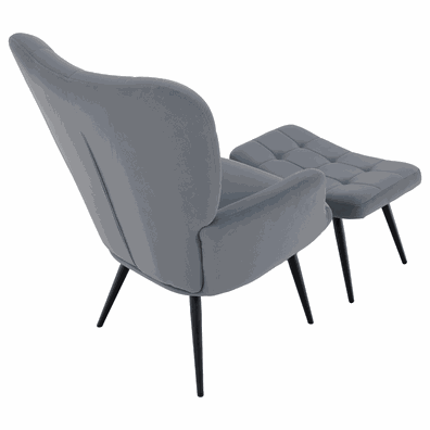 Kreslo s podnožou, sivá Velvet látka/čierna, HABEN