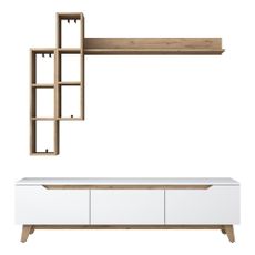 TV zostava v dekore orecha v bielo-prírodnej farbe 180x49 cm Linh – Kalune Design