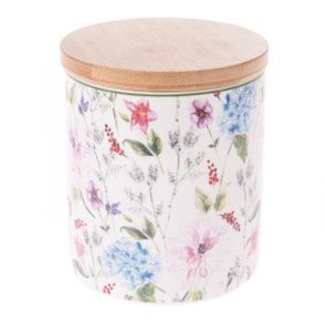 Porcelánová dóza s bambusovým viečkom Flower Garden, 600 ml